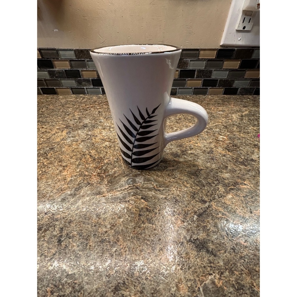 Evandale Tall White Ceramic Latte Mug Black Fern Leaf Botanical Design 6 Inch - Picture 4 of 9